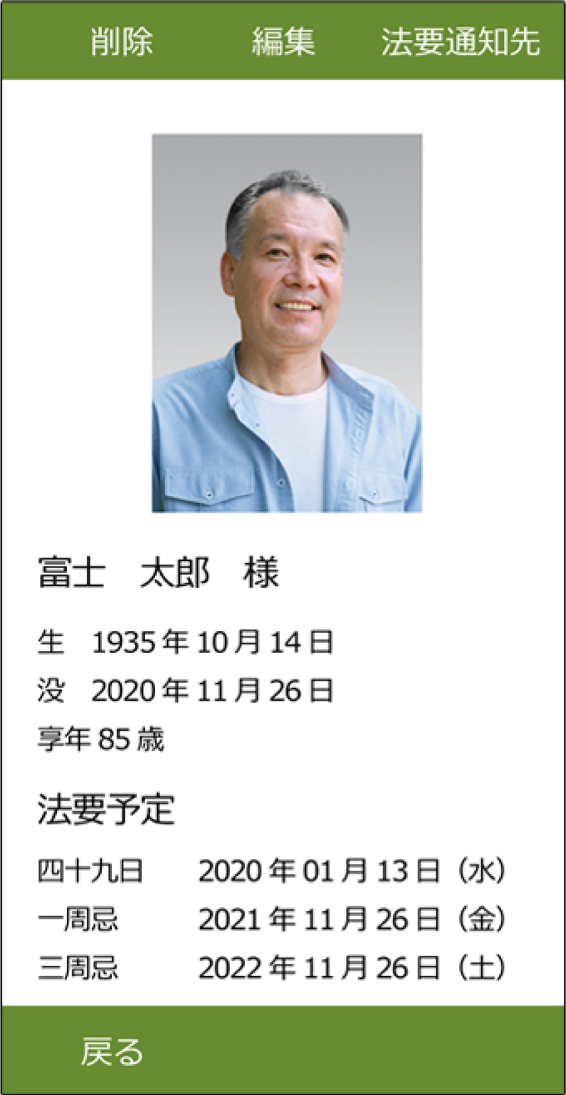 真心葬祭のアプリの大切な故人様情報